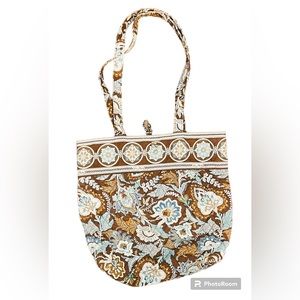 Vera Bradley Tote Bag Purse Retired Java Blue & Brown Toggle CLEAN EXCELLENT!